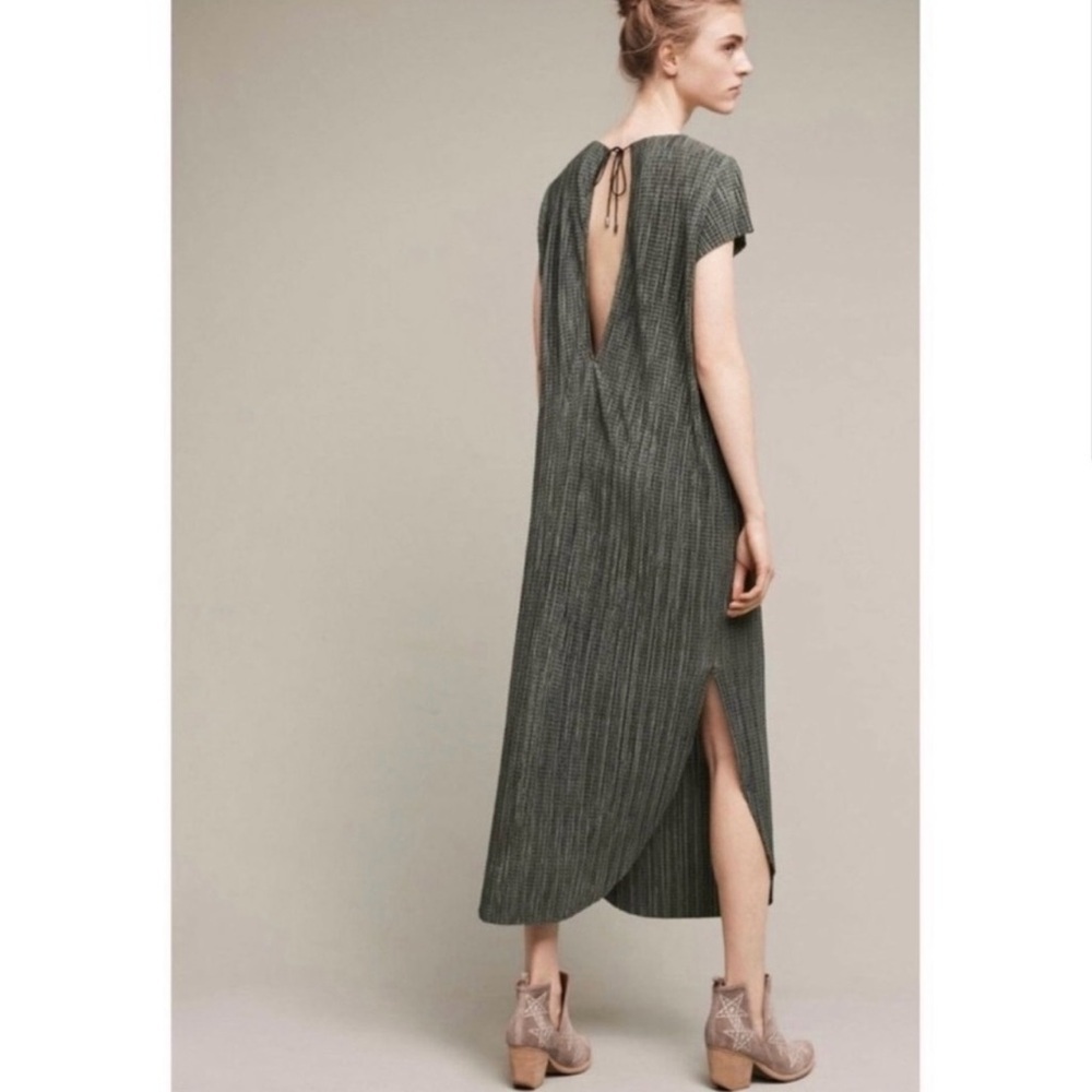 Sabina Musayev Anthropologie Textured Renaissance Green Maxi Dress Tie Closure